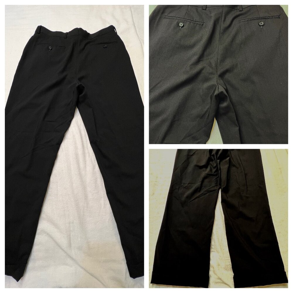 Savile Row Co. London 33R Black 100% Wool Pleated Cuff Dress Pants Preppy Formal - Picture 7 of 16
